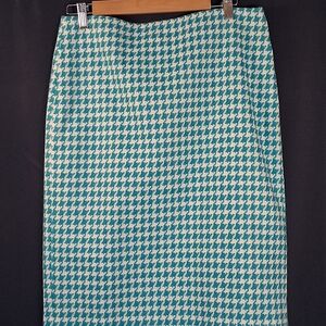 Talbots Teal and White Houndstooth Pencil Skirt